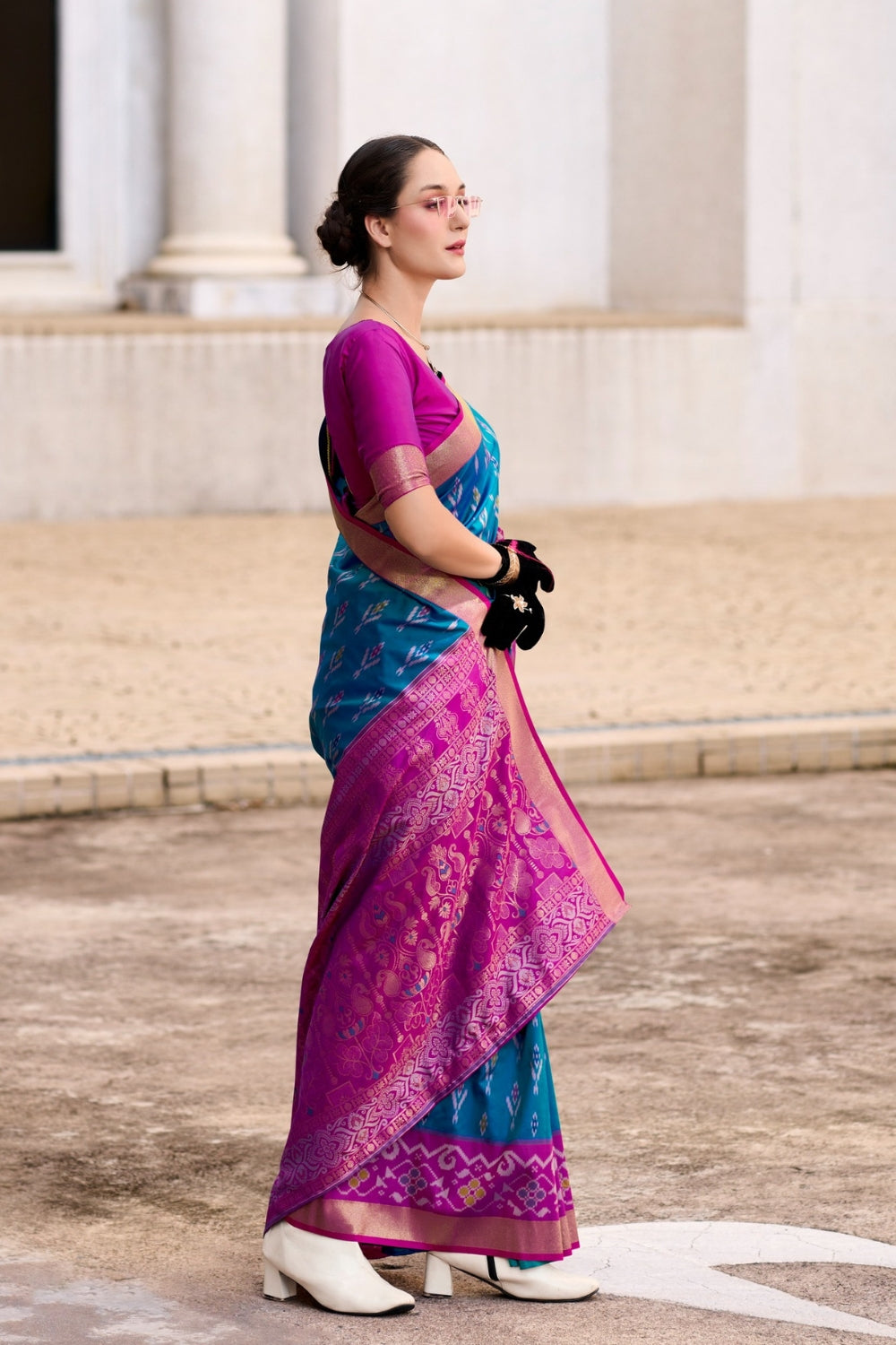 Blue Soft Silk With Ikkat Border Saree