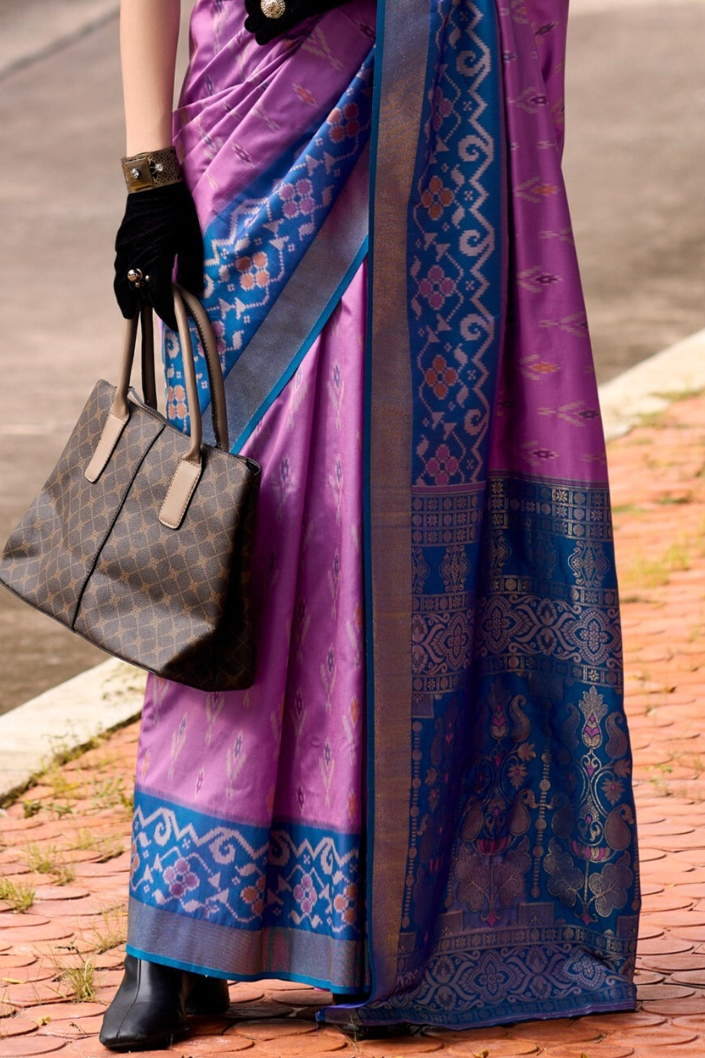 Lavender Soft Silk With Ikkat Border Saree