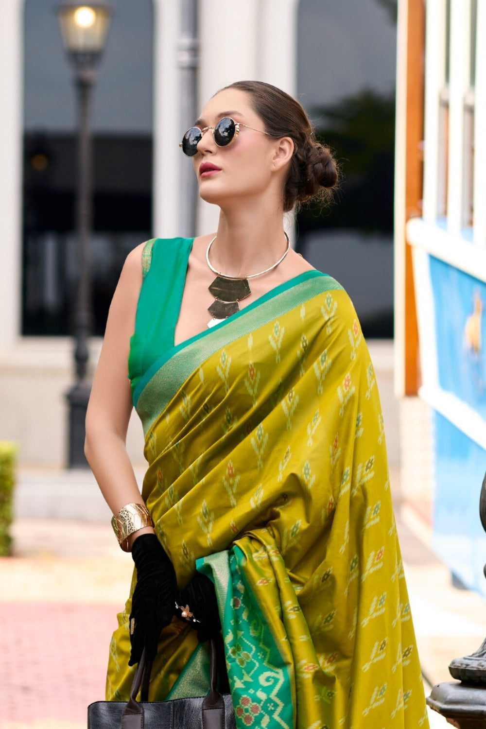 Mustard Soft Silk With Ikkat Border Saree