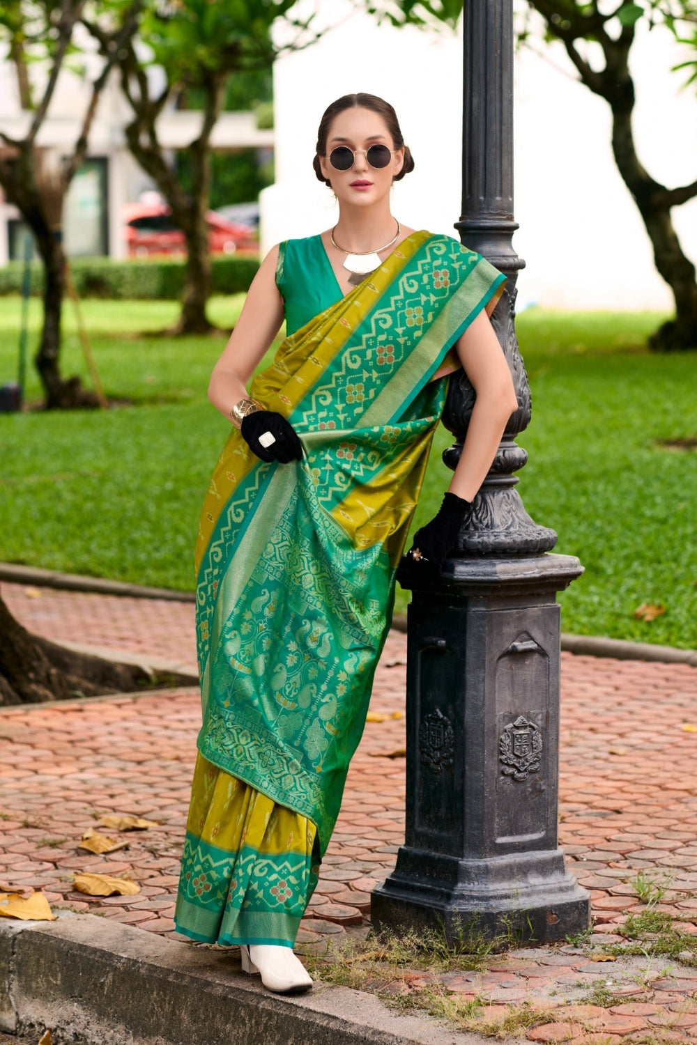 Mustard Soft Silk With Ikkat Border Saree