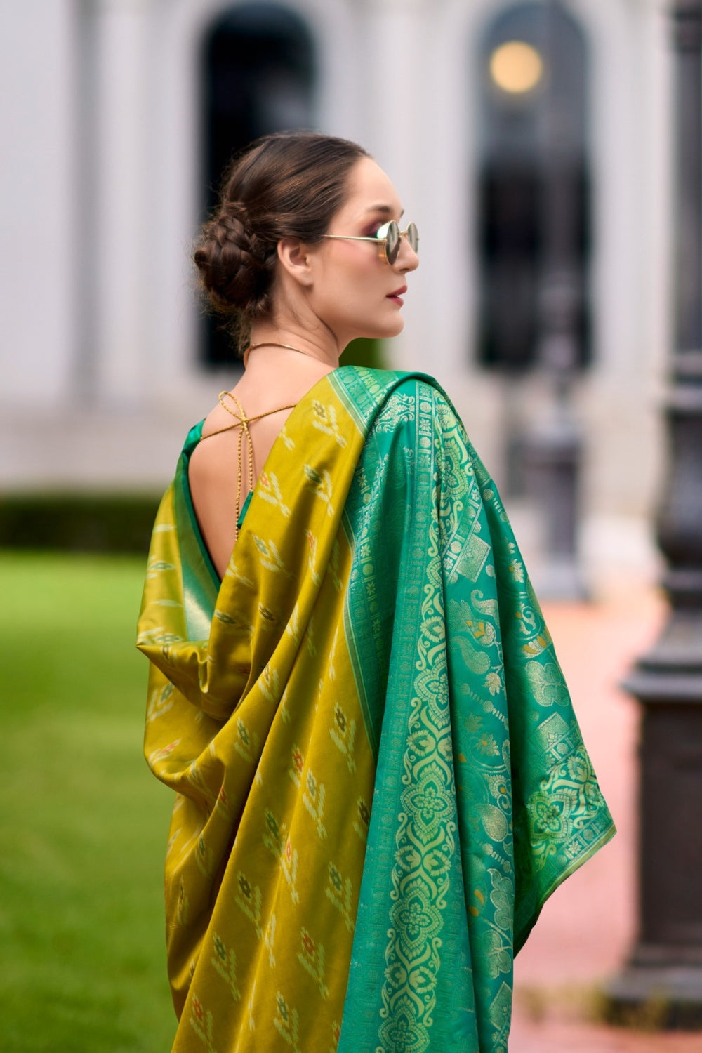 Mustard Soft Silk With Ikkat Border Saree