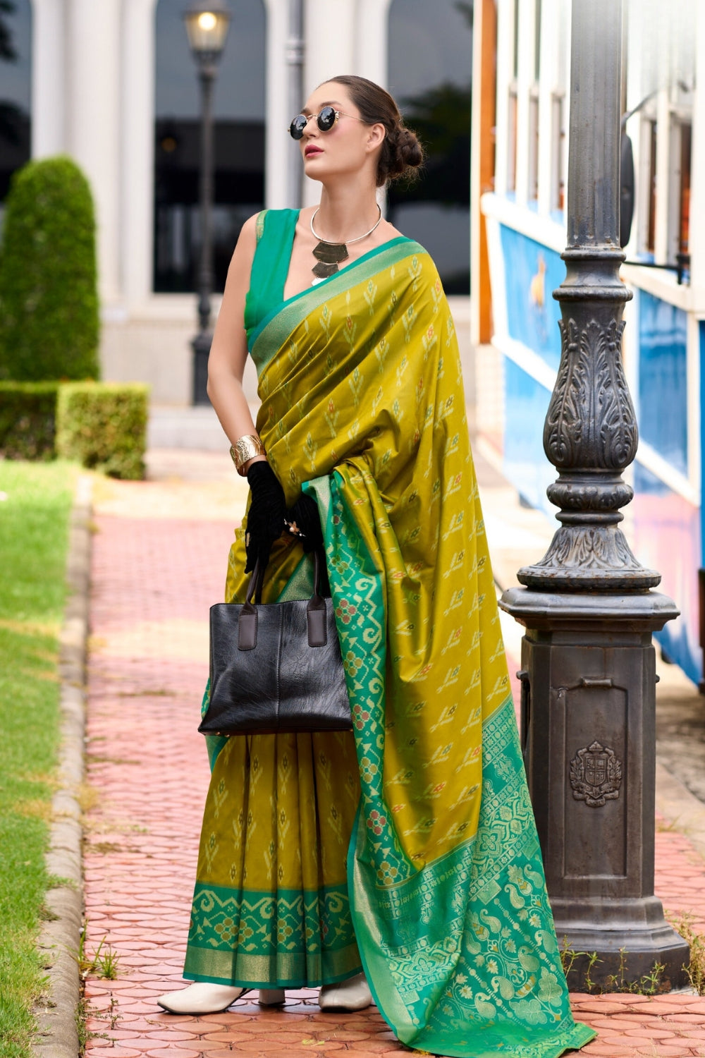 Mustard Soft Silk With Ikkat Border Saree