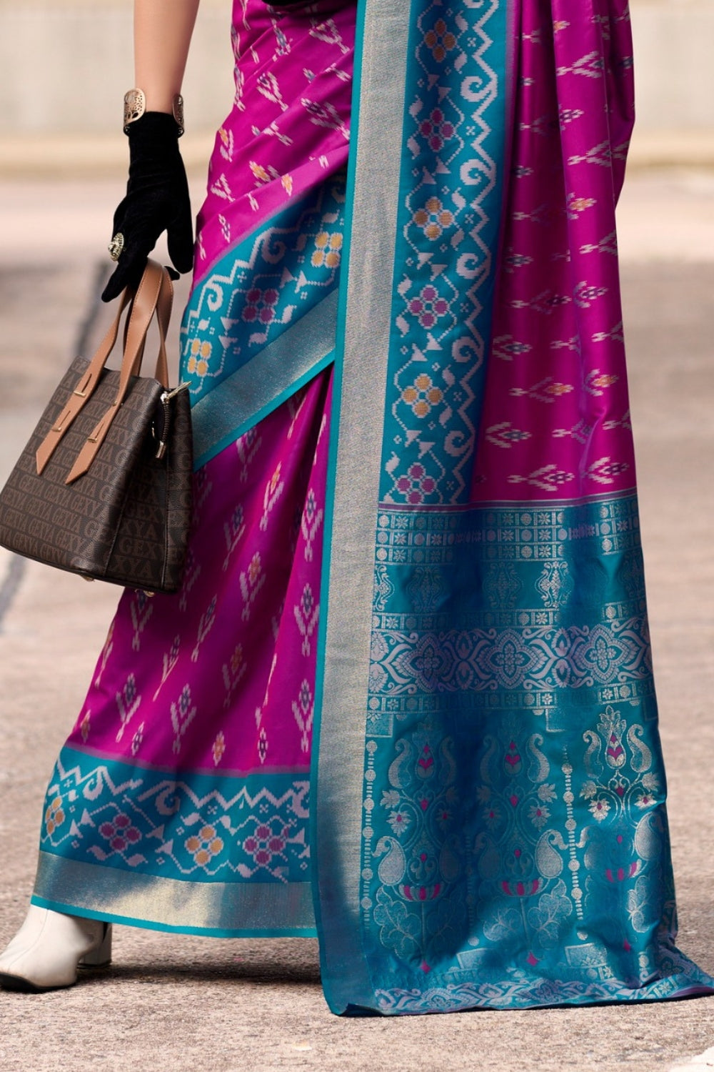 Purple Soft Silk With Ikkat Border Saree