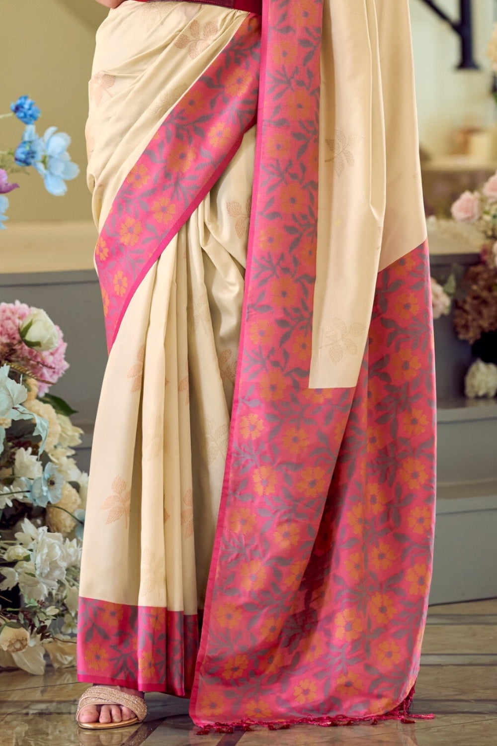 Cream Soft Silk Saree