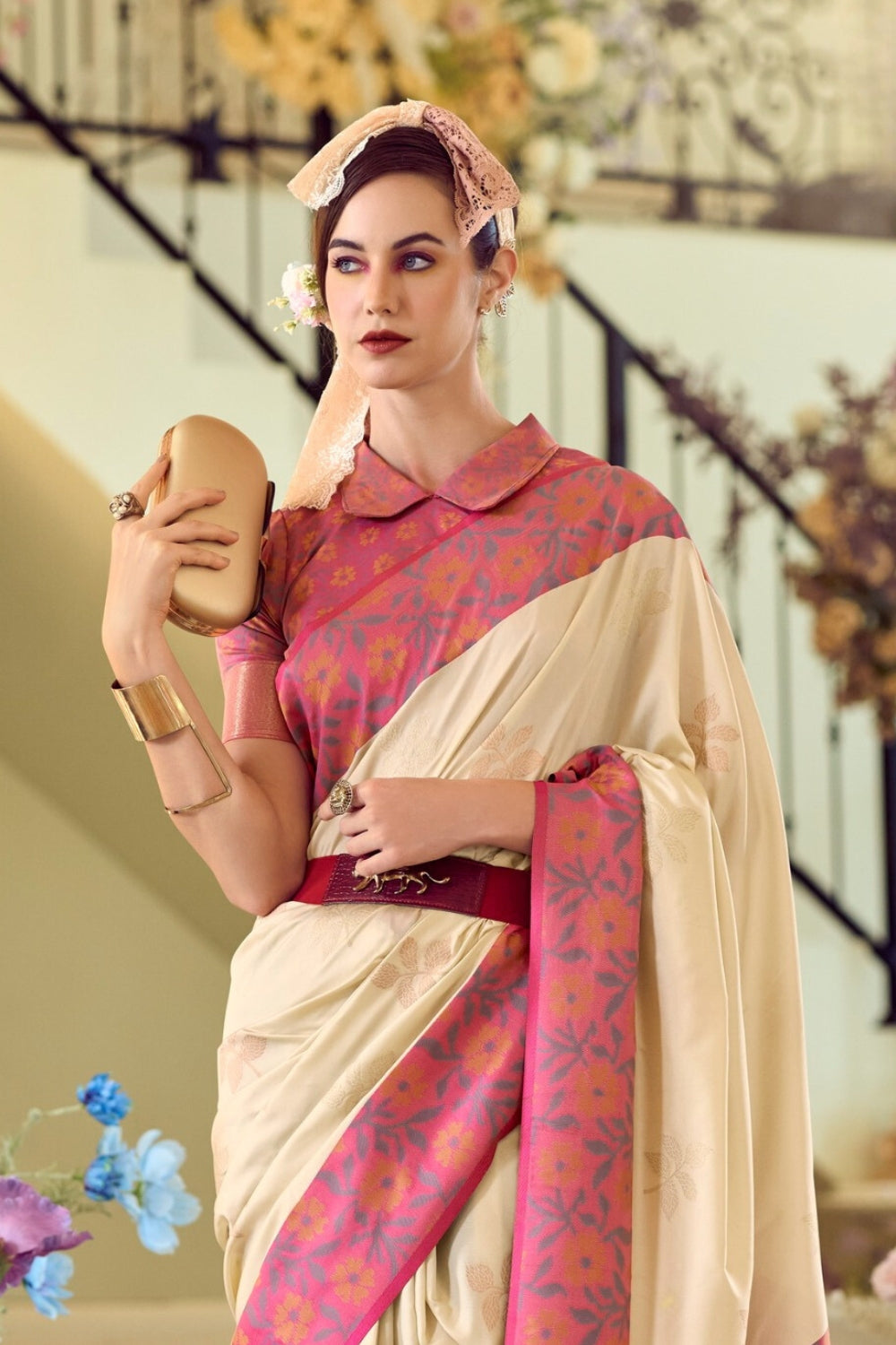 Cream Soft Silk Saree