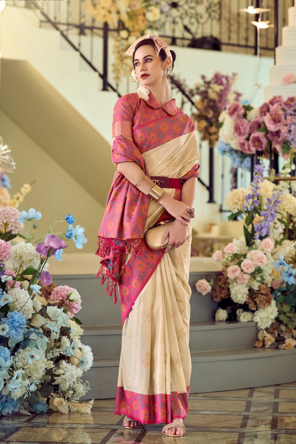 Cream Soft Silk Saree