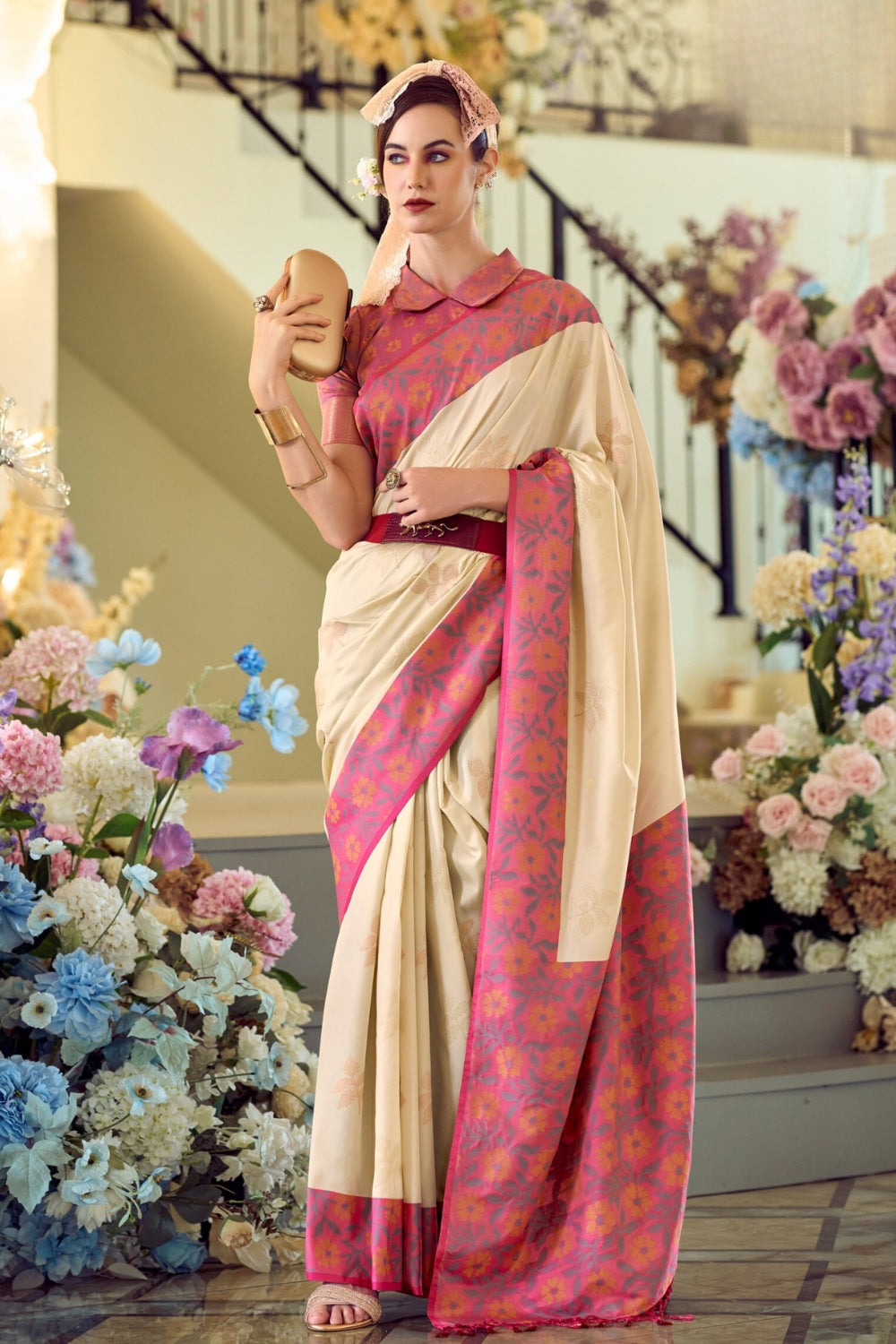 Cream Soft Silk Saree