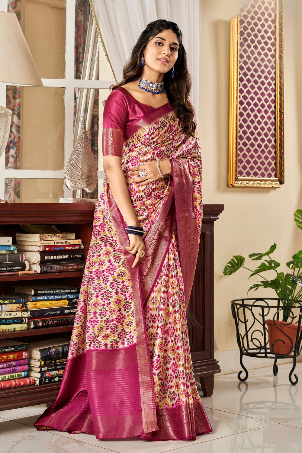 Magenta Pure Satin Digital Saree