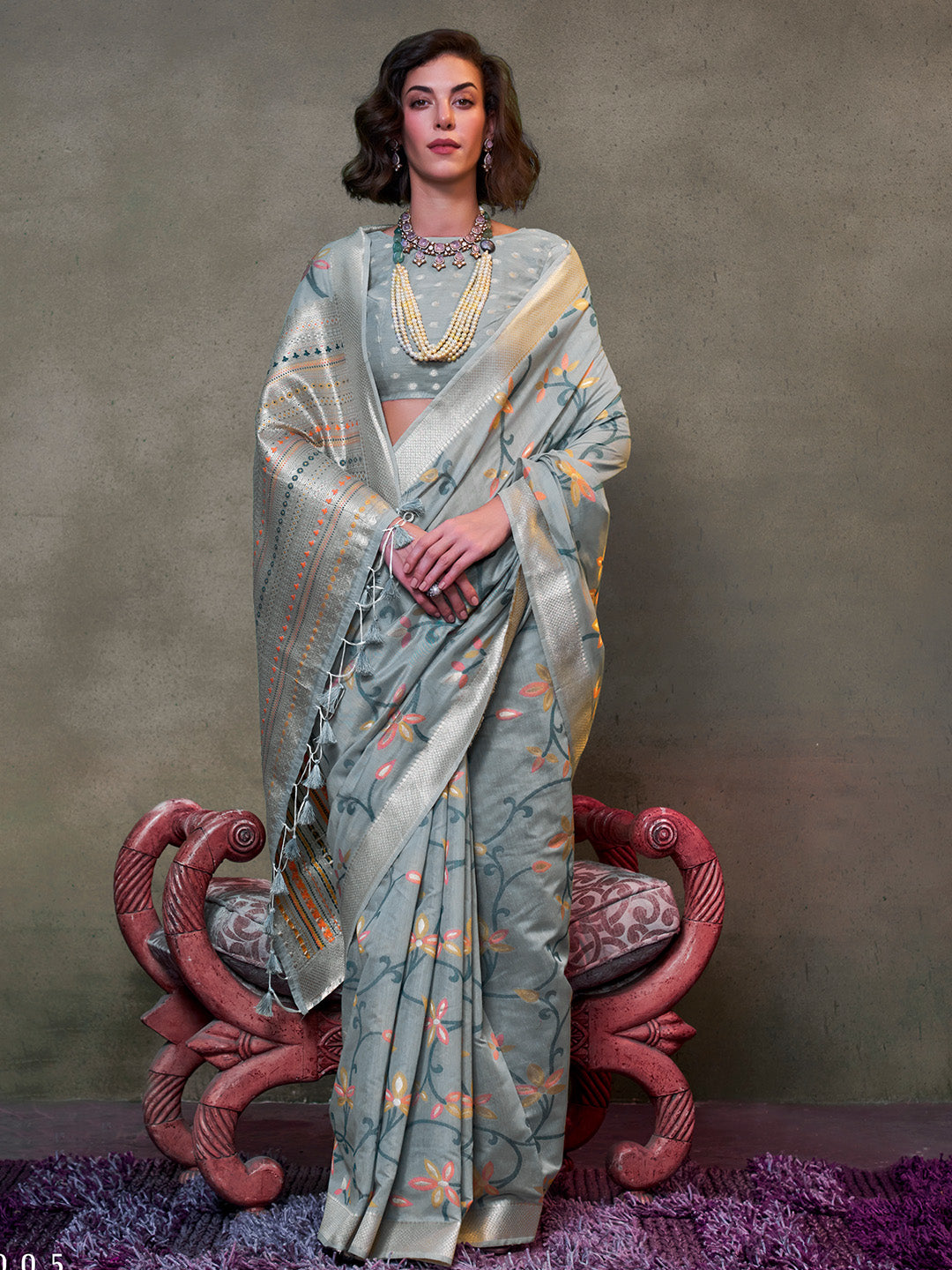 Grey Jamdani Cotton Saree