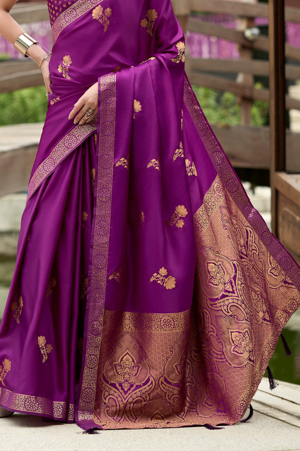 Purple Pure Sattin Handwoven With Zari weaving Saree