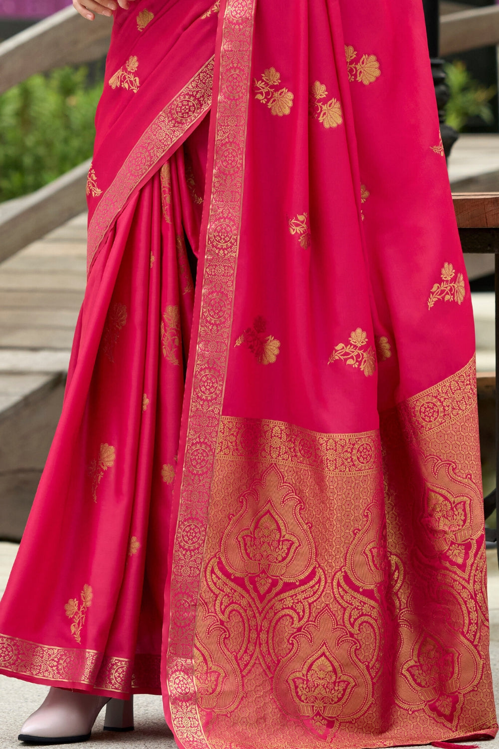 Red Pure Sattin Handwoven With Zari weaving Saree