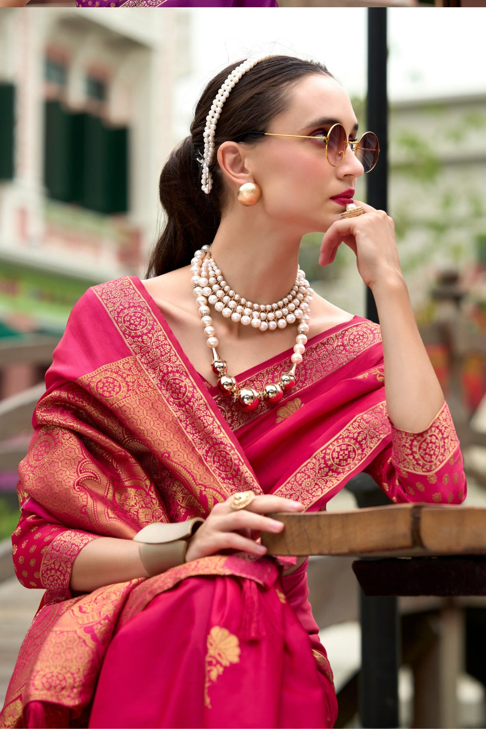 Red Pure Sattin Handwoven With Zari weaving Saree