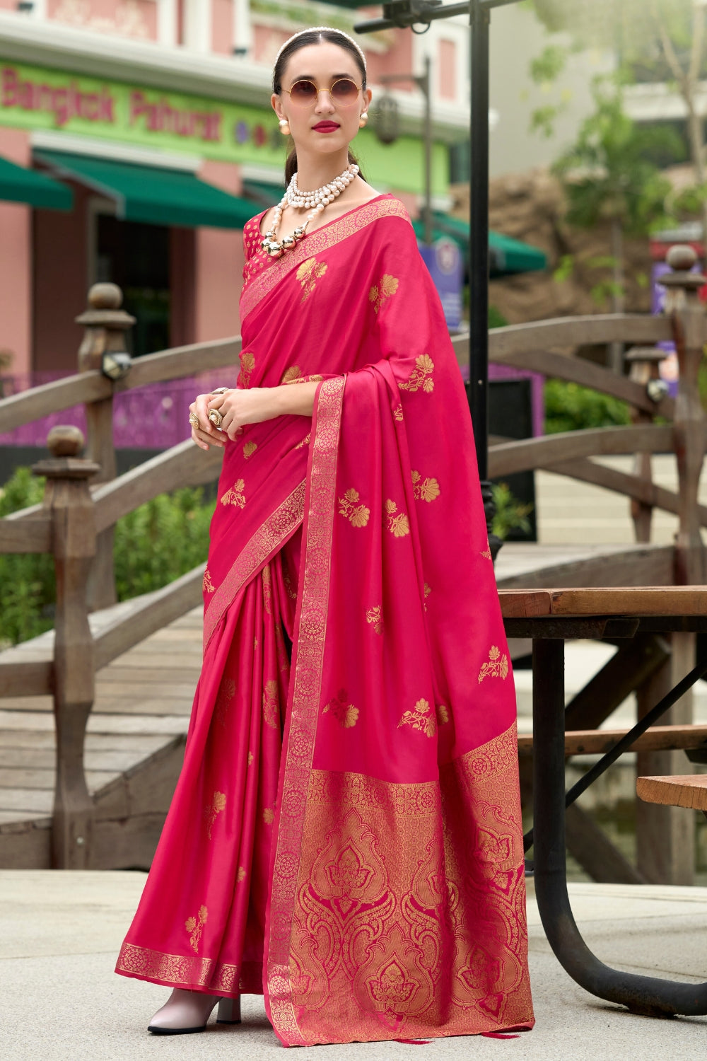 Red Pure Sattin Handwoven With Zari weaving Saree