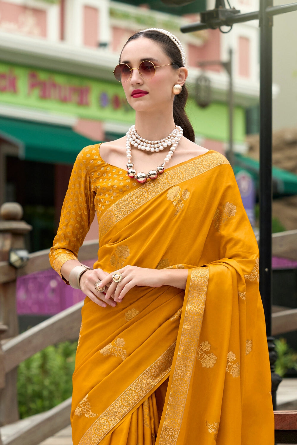 Yellow Pure Sattin Handwoven With Zari weaving Saree