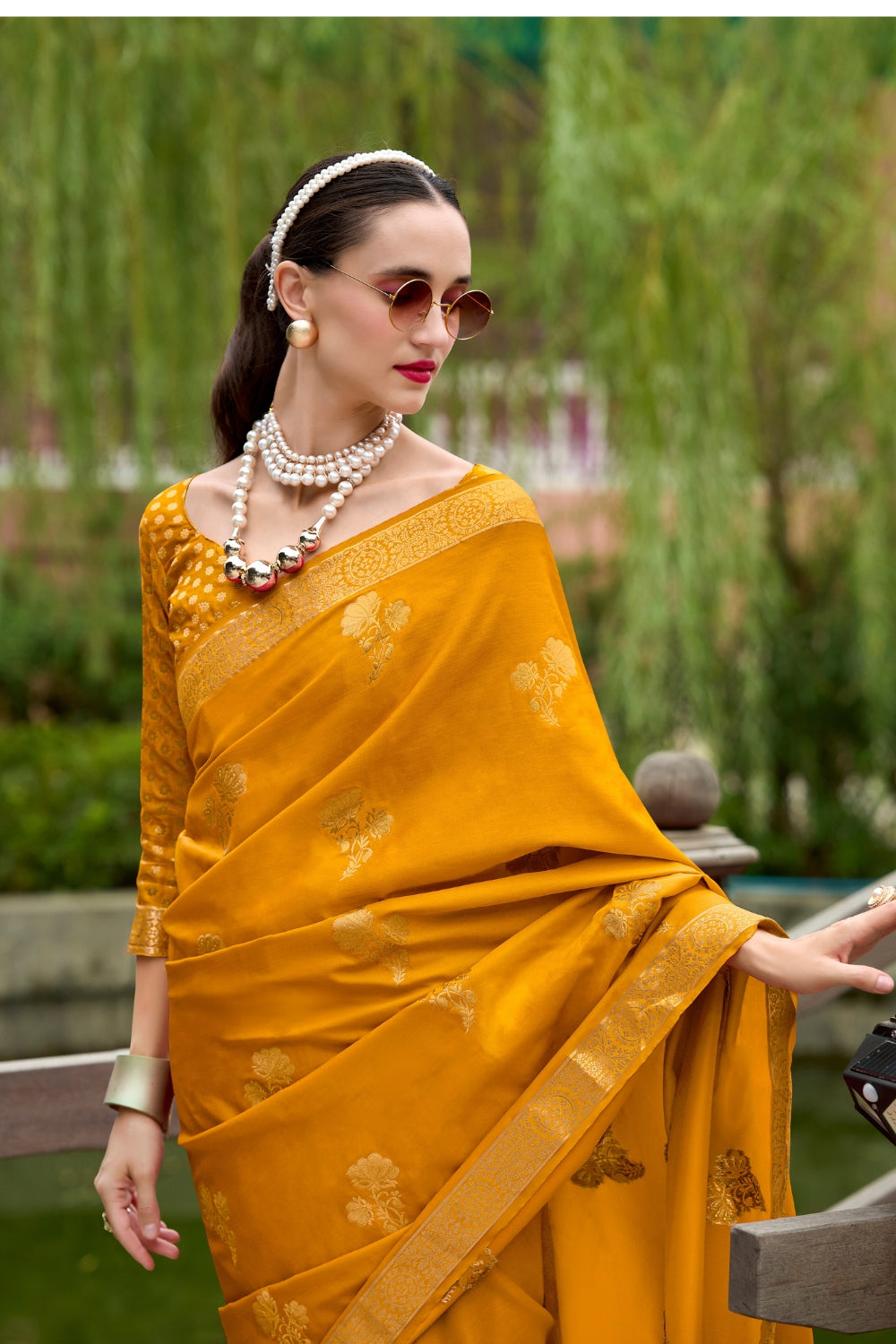 Yellow Pure Sattin Handwoven With Zari weaving Saree