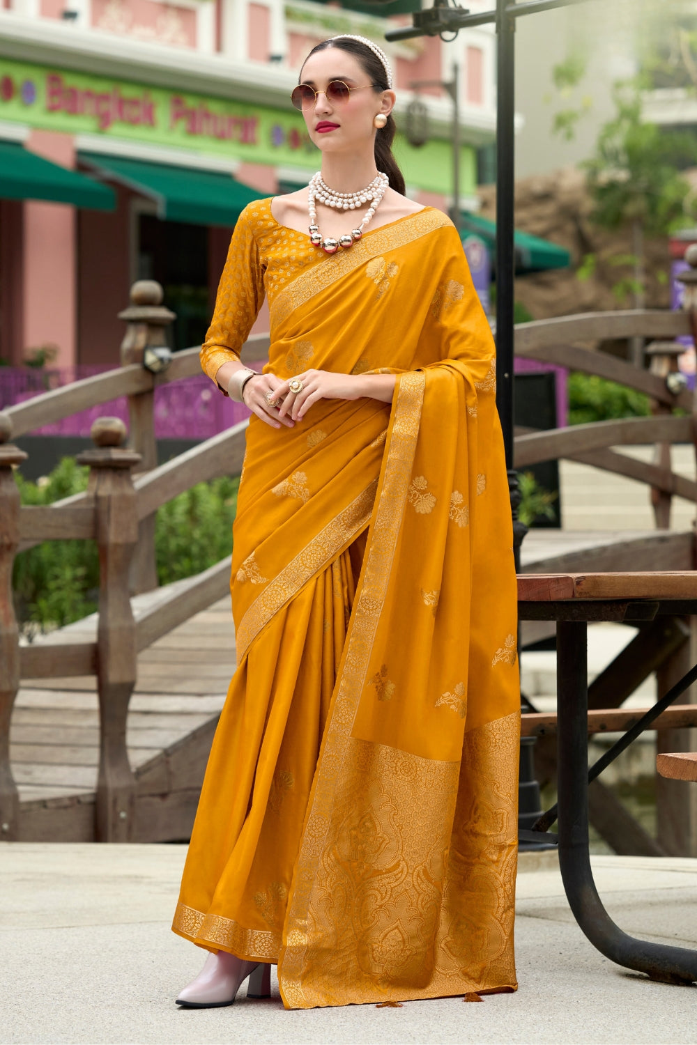 Yellow Pure Sattin Handwoven With Zari weaving Saree