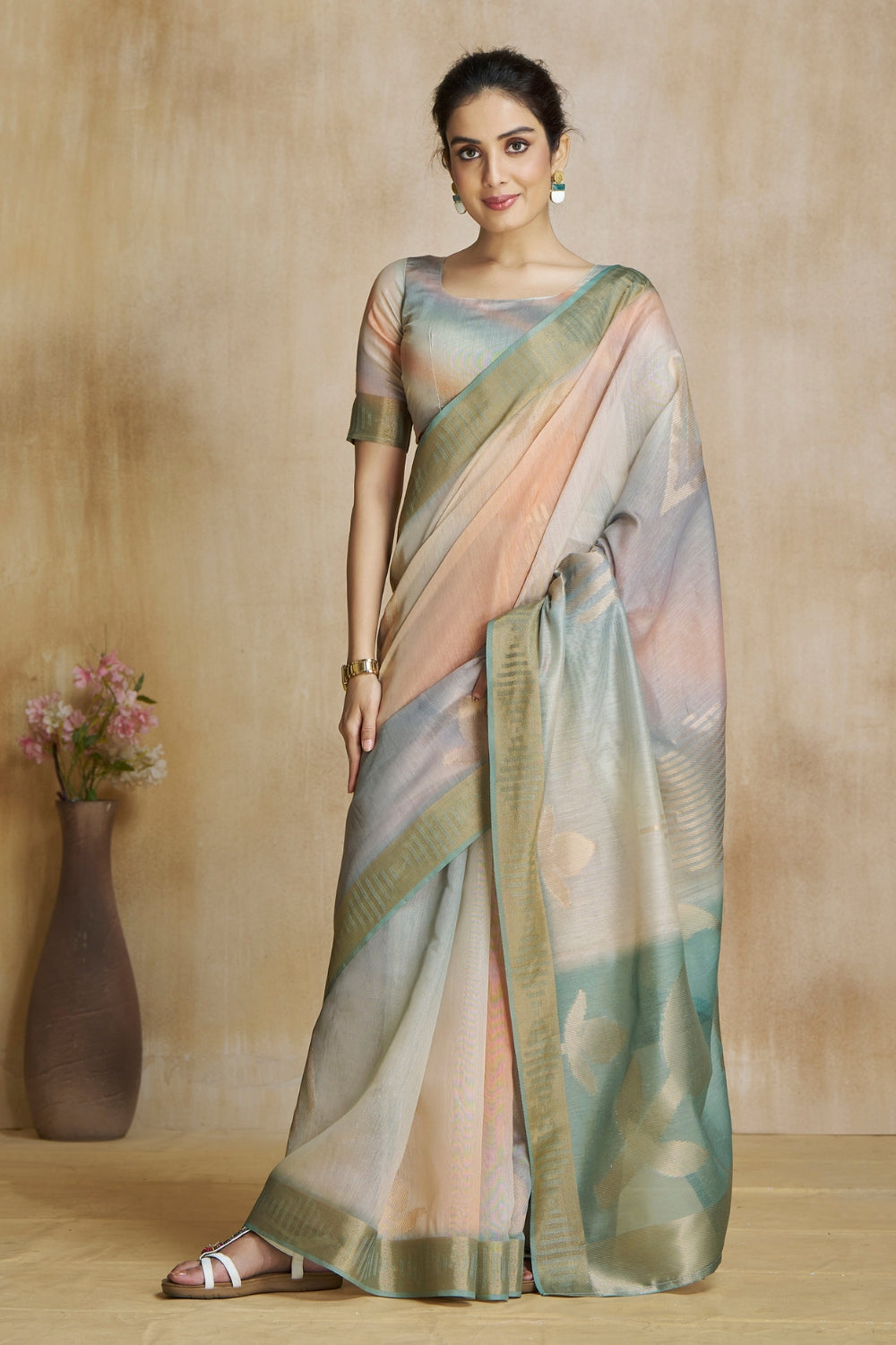 Grey Fancy Fabric With Digital Print Saree