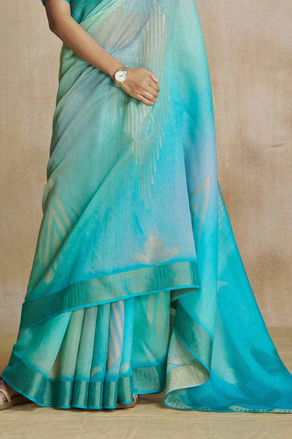 Turquoise Fancy Fabric With Digital Print Saree