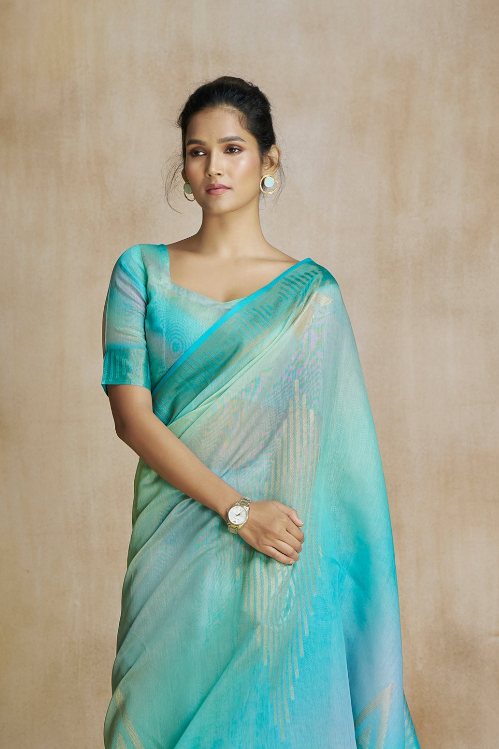 Turquoise Fancy Fabric With Digital Print Saree