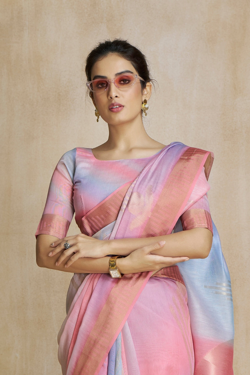 Pink Fancy Fabric With Digital Print Saree