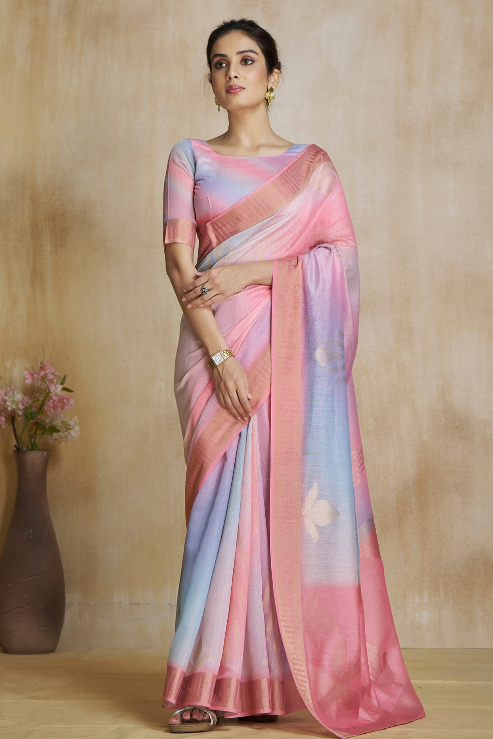 Pink Fancy Fabric With Digital Print Saree