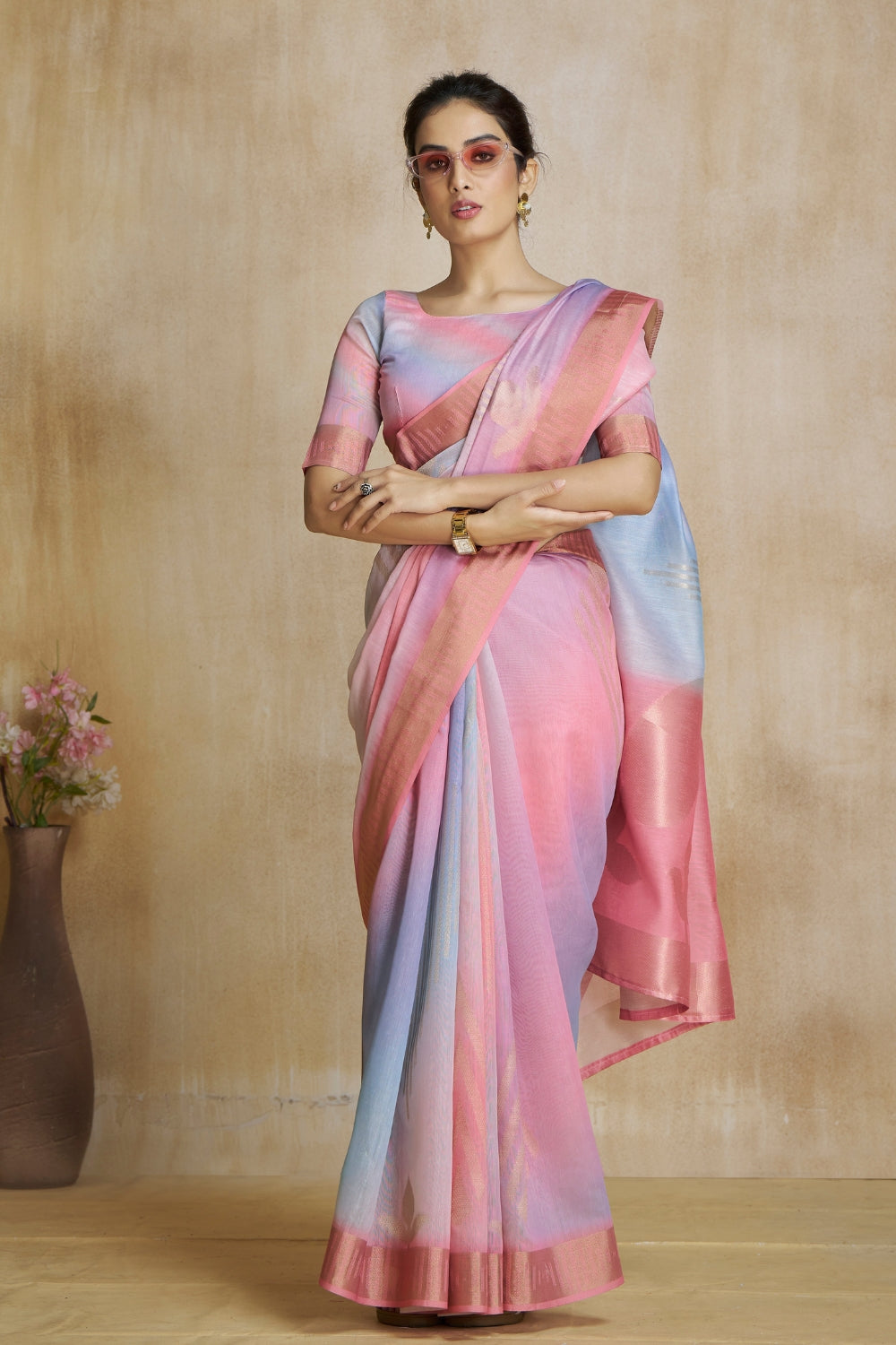 Pink Fancy Fabric With Digital Print Saree