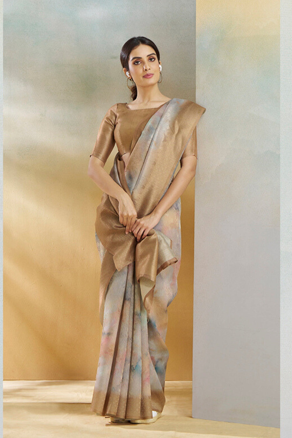 Beige Handloom Weaving Silk Saree