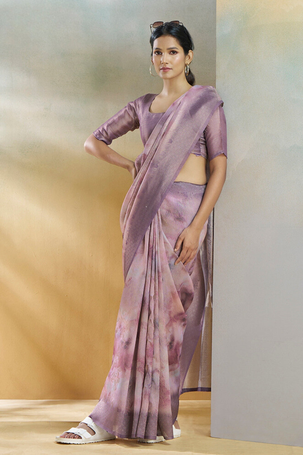 Lavender Handloom Weaving Silk Saree