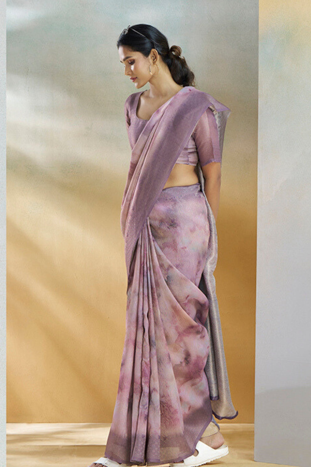 Lavender Handloom Weaving Silk Saree