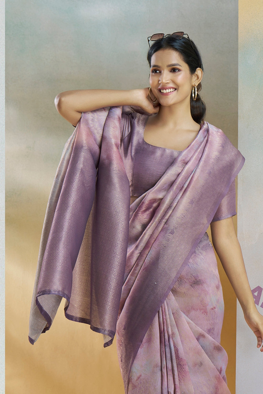 Lavender Handloom Weaving Silk Saree