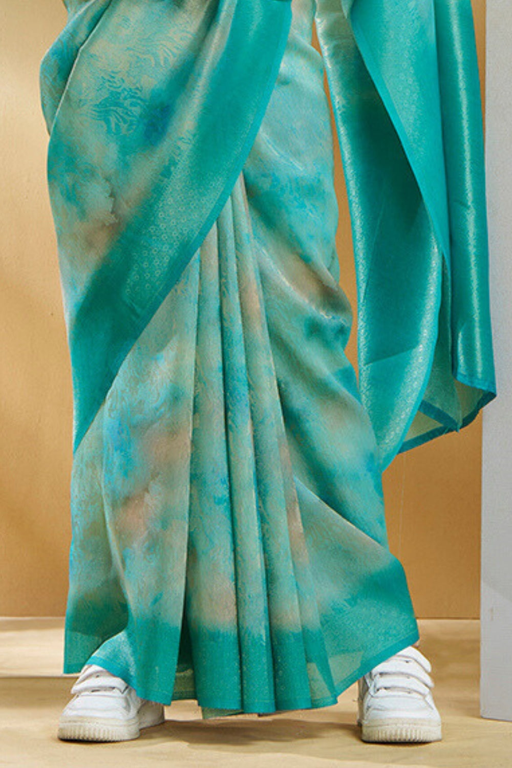 Turquoise Handloom Weaving Silk Saree