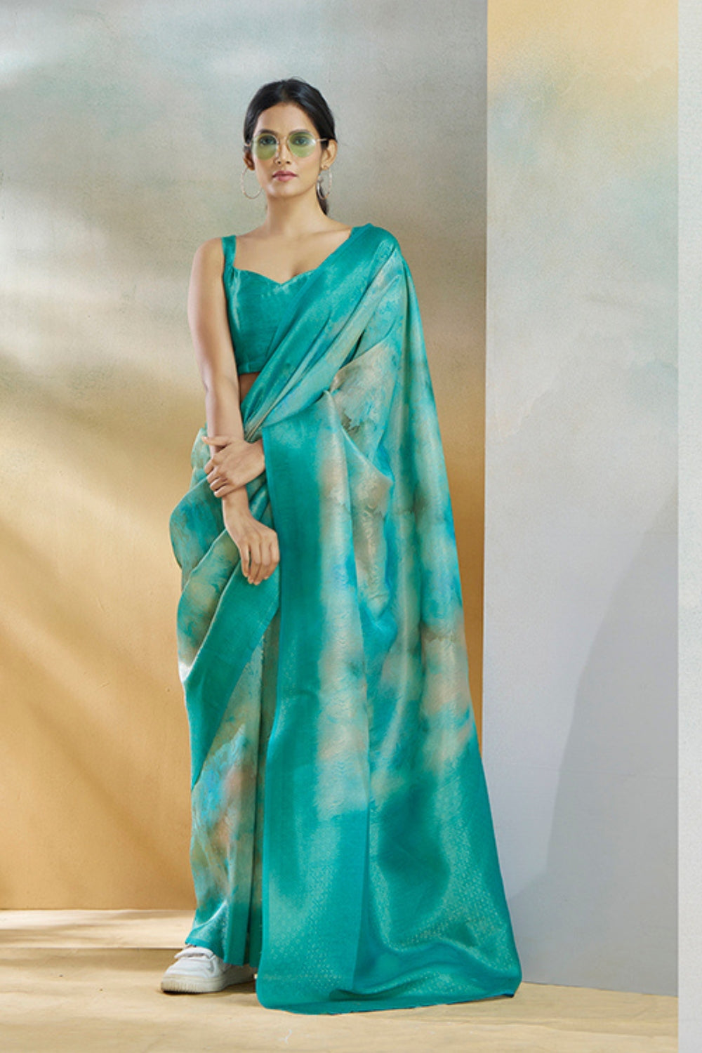 Turquoise Handloom Weaving Silk Saree