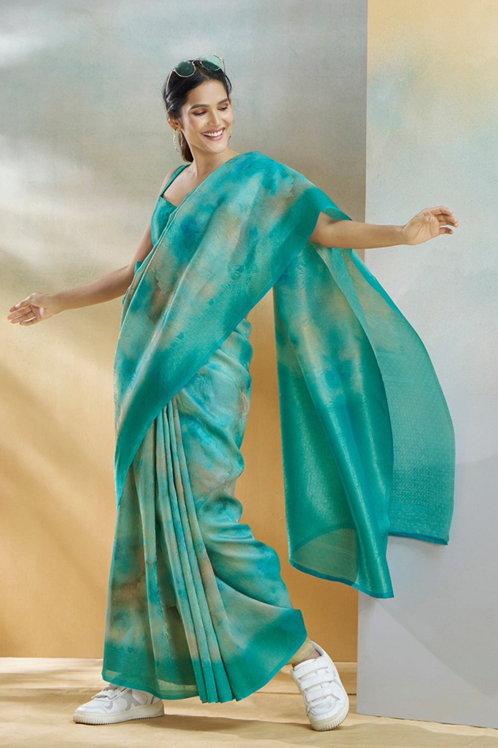 Turquoise Handloom Weaving Silk Saree