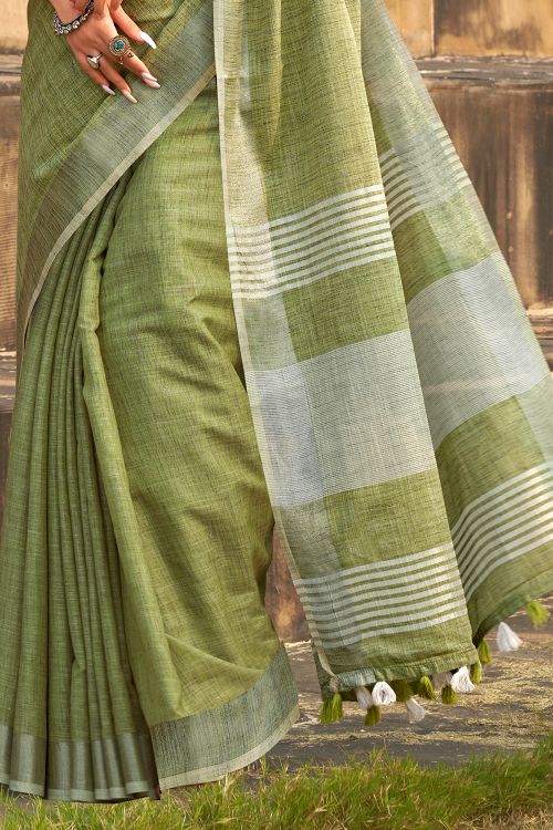 Fern Green Linen Saree