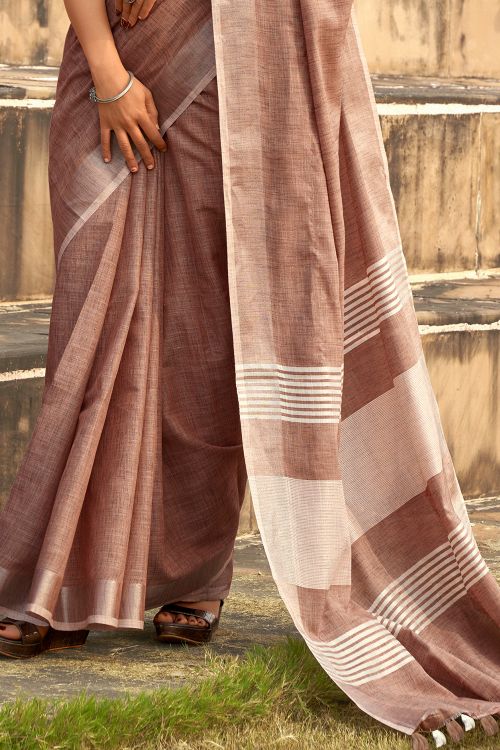 Sepia Brown Linen Saree