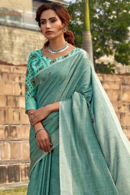 Brunnera Blue Linen Saree