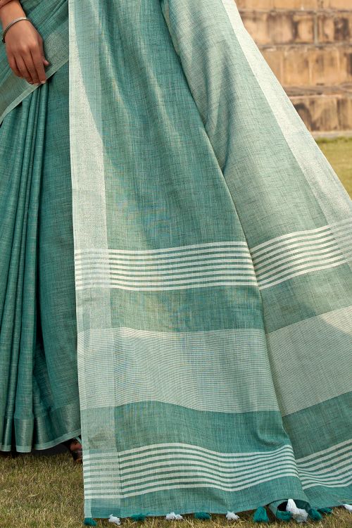 Brunnera Blue Linen Saree