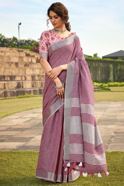 Aster Purple Linen Saree