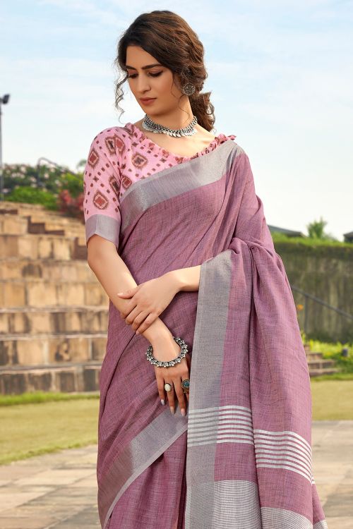 Aster Purple Linen Saree