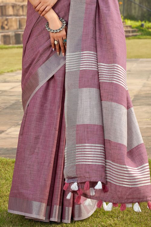 Aster Purple Linen Saree