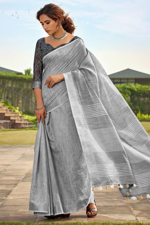 Light Grey Linen Saree