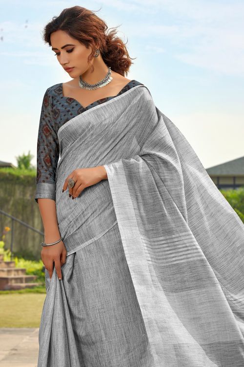 Light Grey Linen Saree