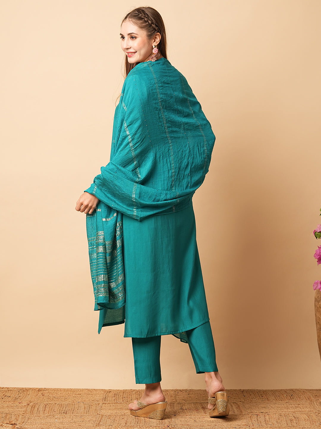 Royal Blue VISCOSE CHANDERI Kurta Set