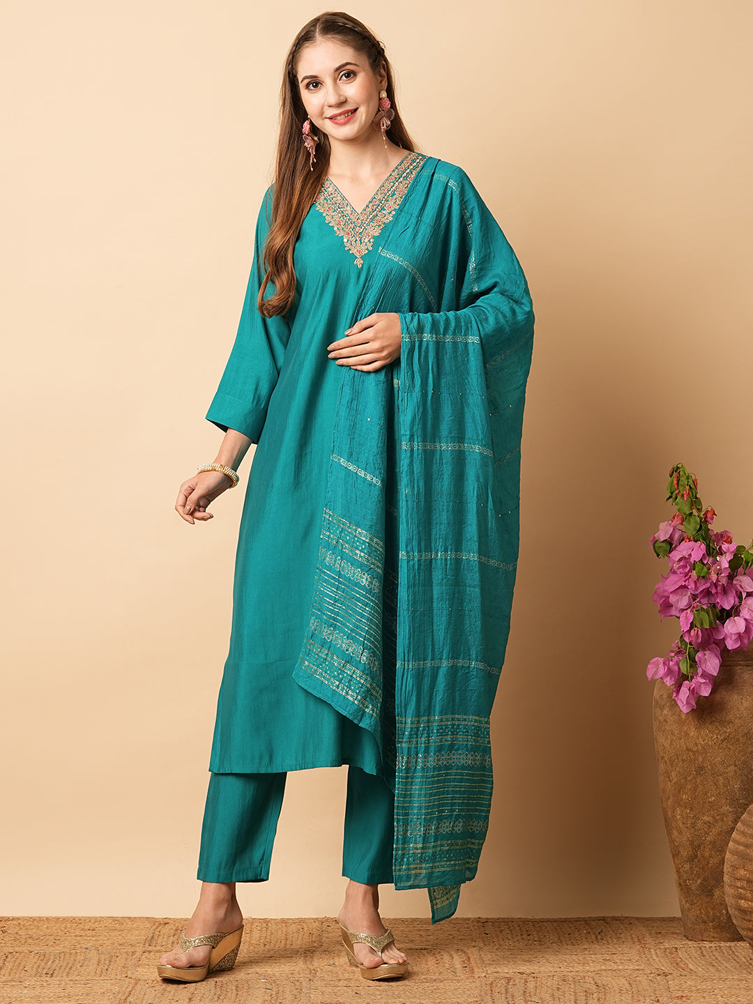 Royal Blue VISCOSE CHANDERI Kurta Set