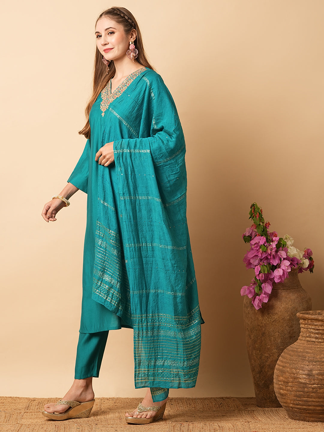 Royal Blue VISCOSE CHANDERI Kurta Set