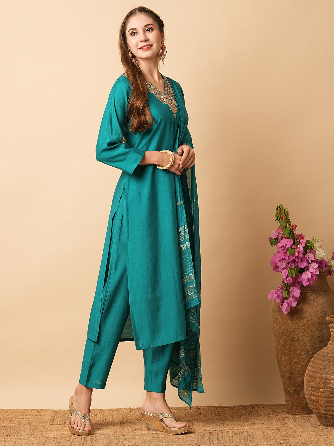 Royal Blue VISCOSE CHANDERI Kurta Set