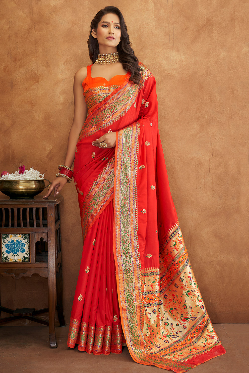 Scarlet Red Banarasi Saree