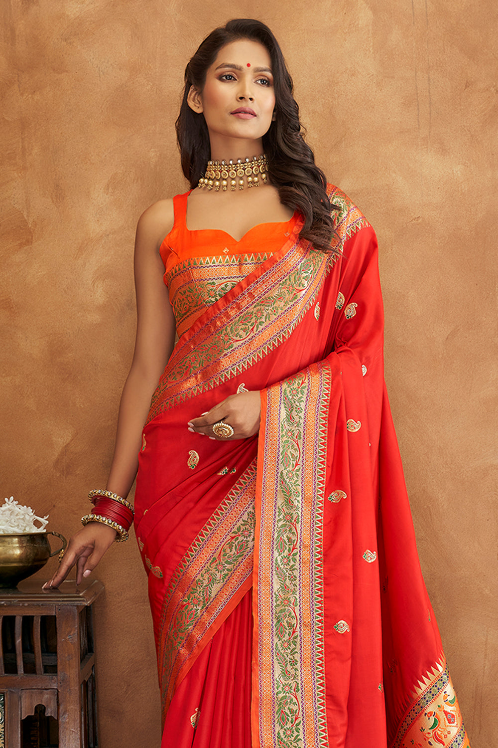 Scarlet Red Banarasi Saree