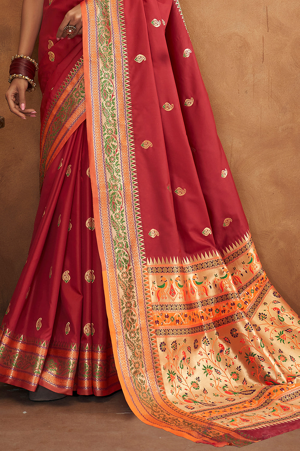 Auburn Maroon Banarasi Saree