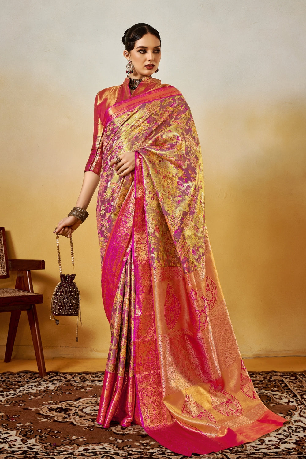 Cherry Pink Banarasi Saree